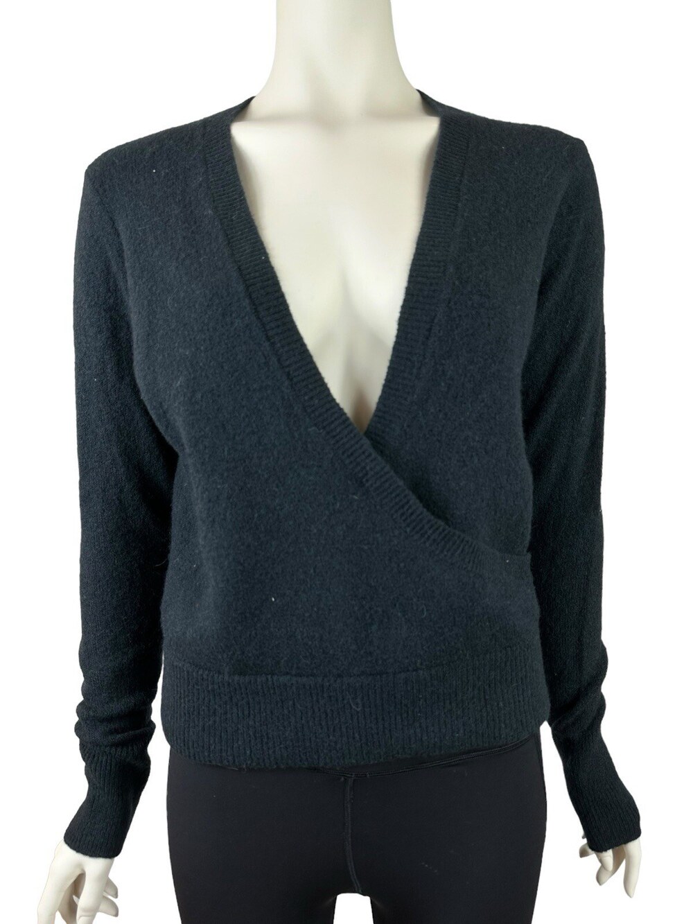 Madewell Faux Wrap Front Pullover Sweater Women's XS True Black Cozy Yarn Knit